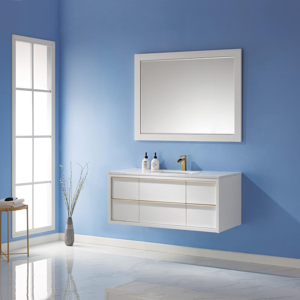 48" Single Bathroom Vanity Set in White with Mirror. Picture 9