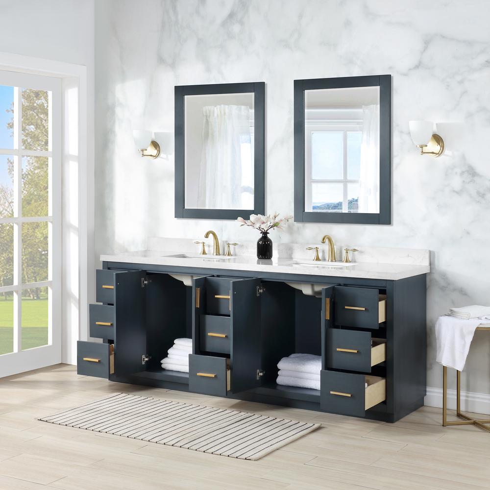 84" Double Bathroom Vanity Set in Classic Blue with Mirror. Picture 6