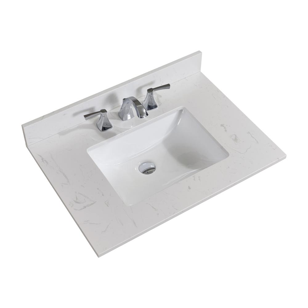31 in. Composite Stone Vanity Top in Jazz White with White Sink. Picture 2