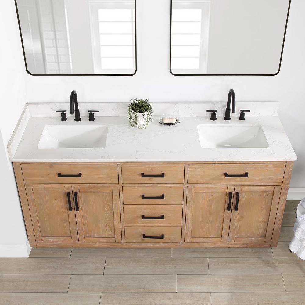 72" Double Bathroom Vanity in Light Brown without Mirror. Picture 6