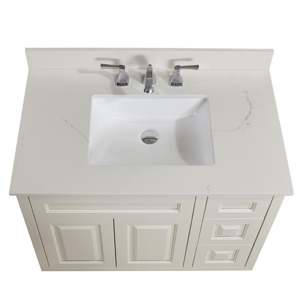 37 in. Composite Stone Vanity Top in Milano White with White Sink. Picture 5