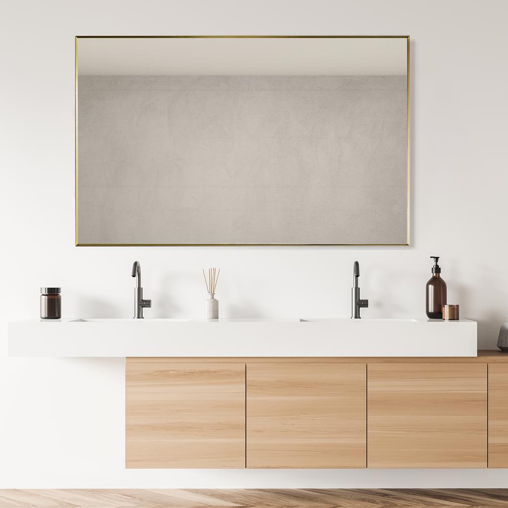 Sassi 48" Rectangle Bathroom/Vanity Brushed Gold Aluminum Framed Wall Mirror. Picture 14