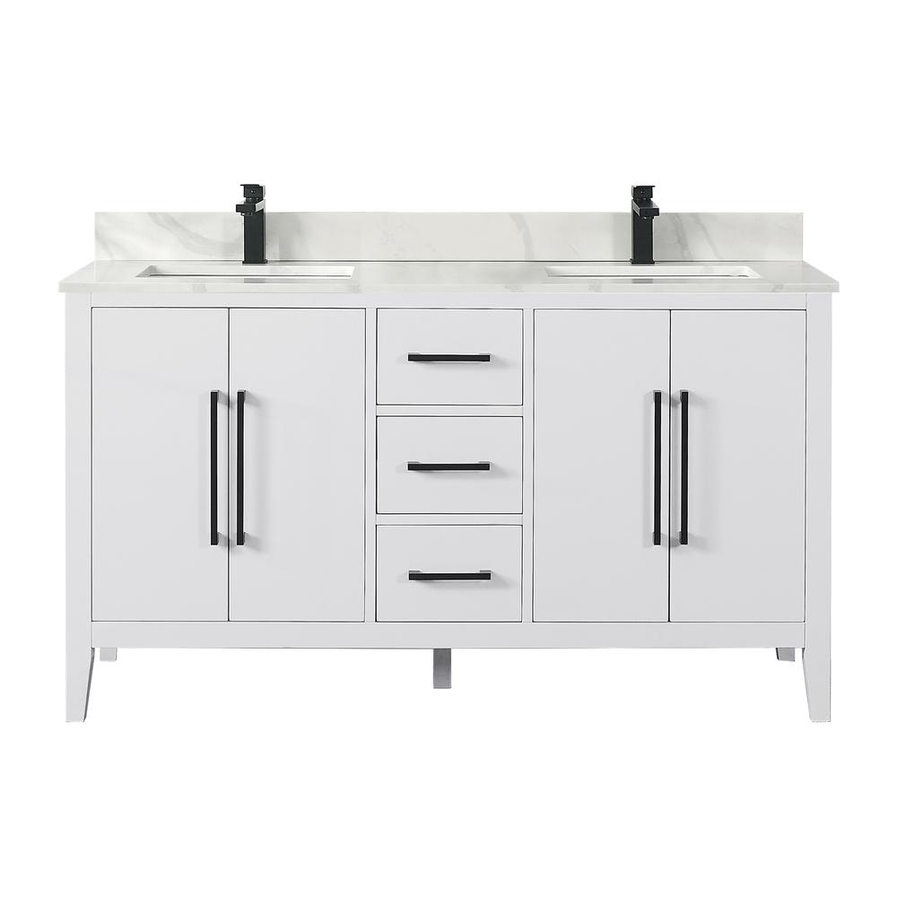 Double Bathroom Vanity in White with Stone Countertop without Mirror. Picture 1
