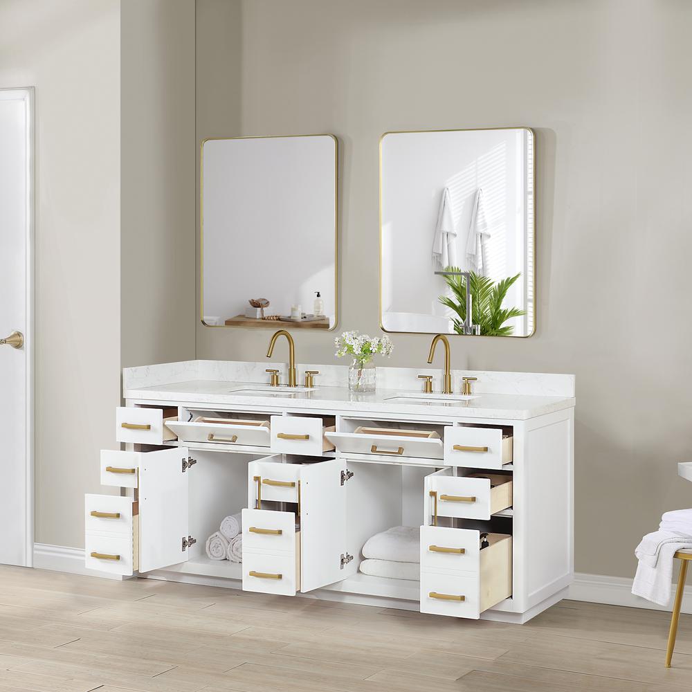 84" Double Bathroom Vanity in White with Mirror. Picture 6
