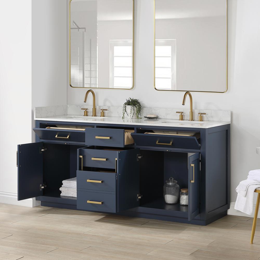 72" Double Bathroom Vanity in Royal Blue without Mirror. Picture 8