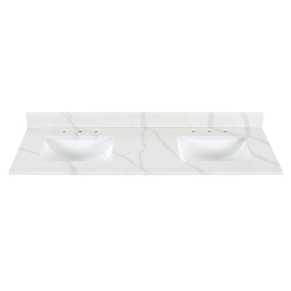 Arbios 60. in Quartz Stone Vanity Top in Calacatta White with White Sink. Picture 2