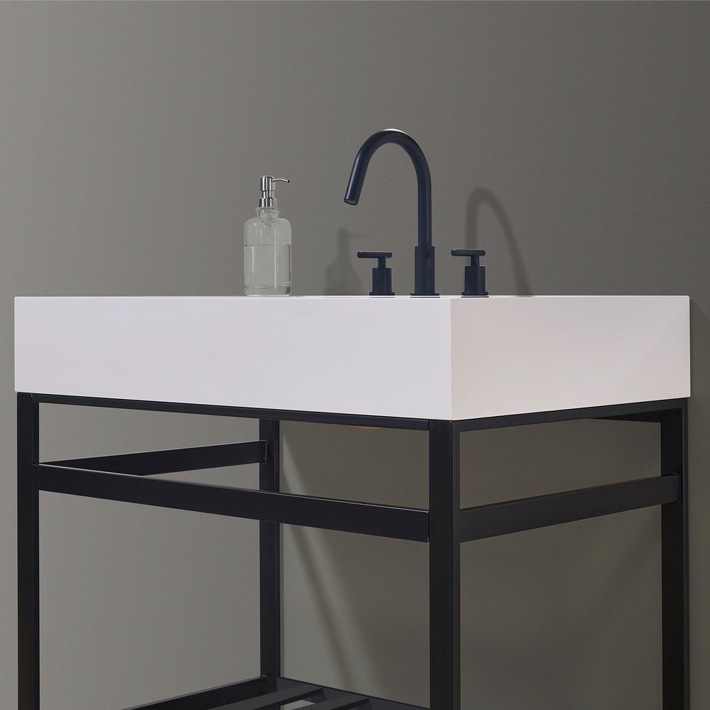 36" Single Stainless Steel Vanity Console in Matt Black and Mirror. Picture 6