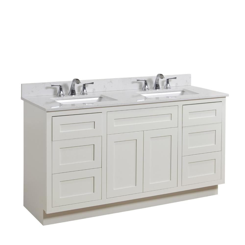 61 in. Composite Stone Vanity Top in Jazz White with White Sink. Picture 4