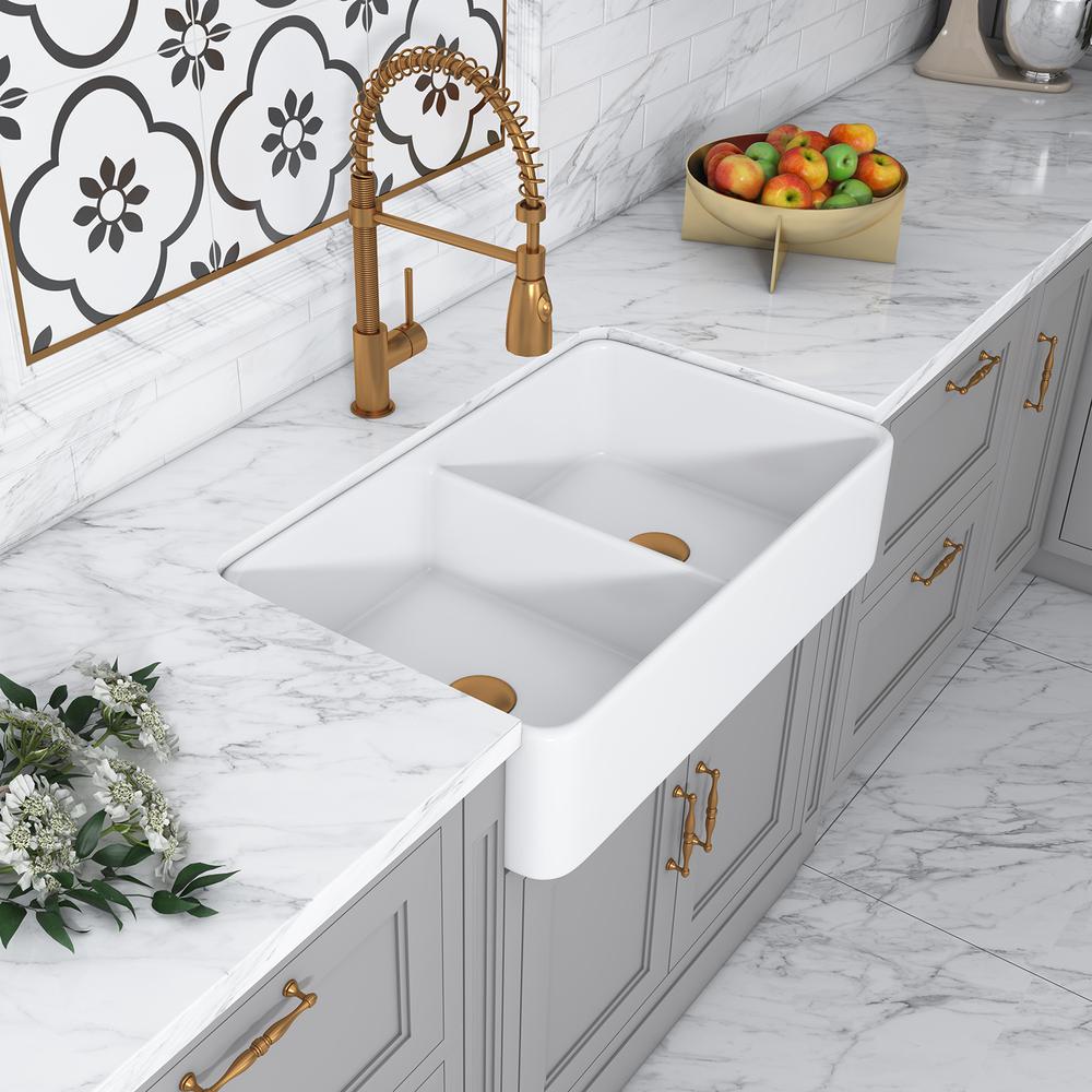 Glossy White Ceramic Rectangular 32" L x 19.7" W Vessel Bathroom Double Sinks. Picture 5