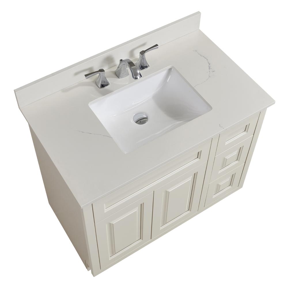 37 in. Composite Stone Vanity Top in Milano White with White Sink. Picture 7