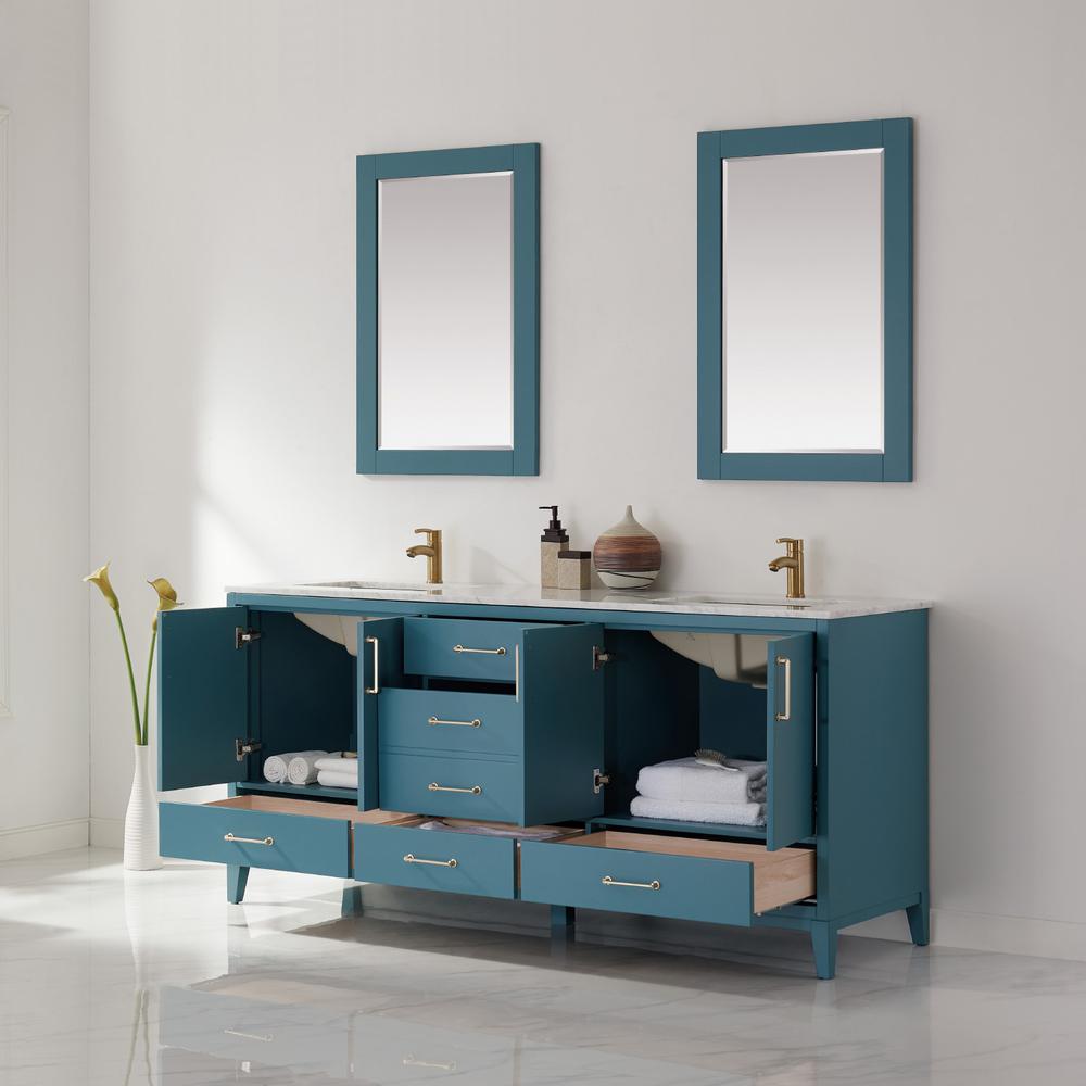 72" Double Bathroom Vanity Set in Royal Green with Mirror. Picture 5