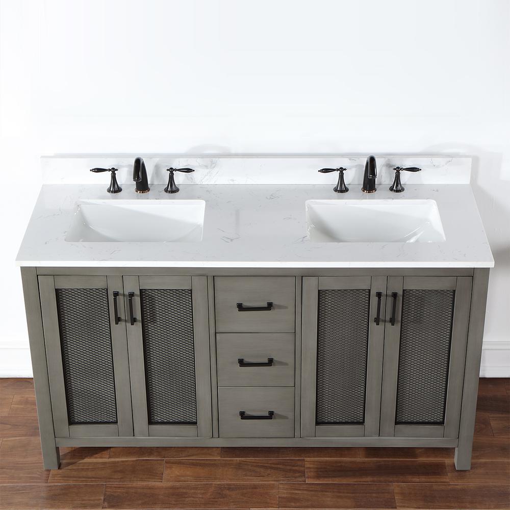 60" Double Bathroom Vanity Set in Gray Pine without Mirror. Picture 7