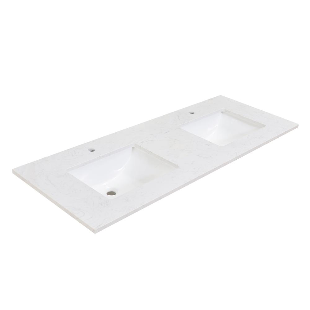 60 in. Composite Stone Vanity Top in Aosta White with White Sink. Picture 2