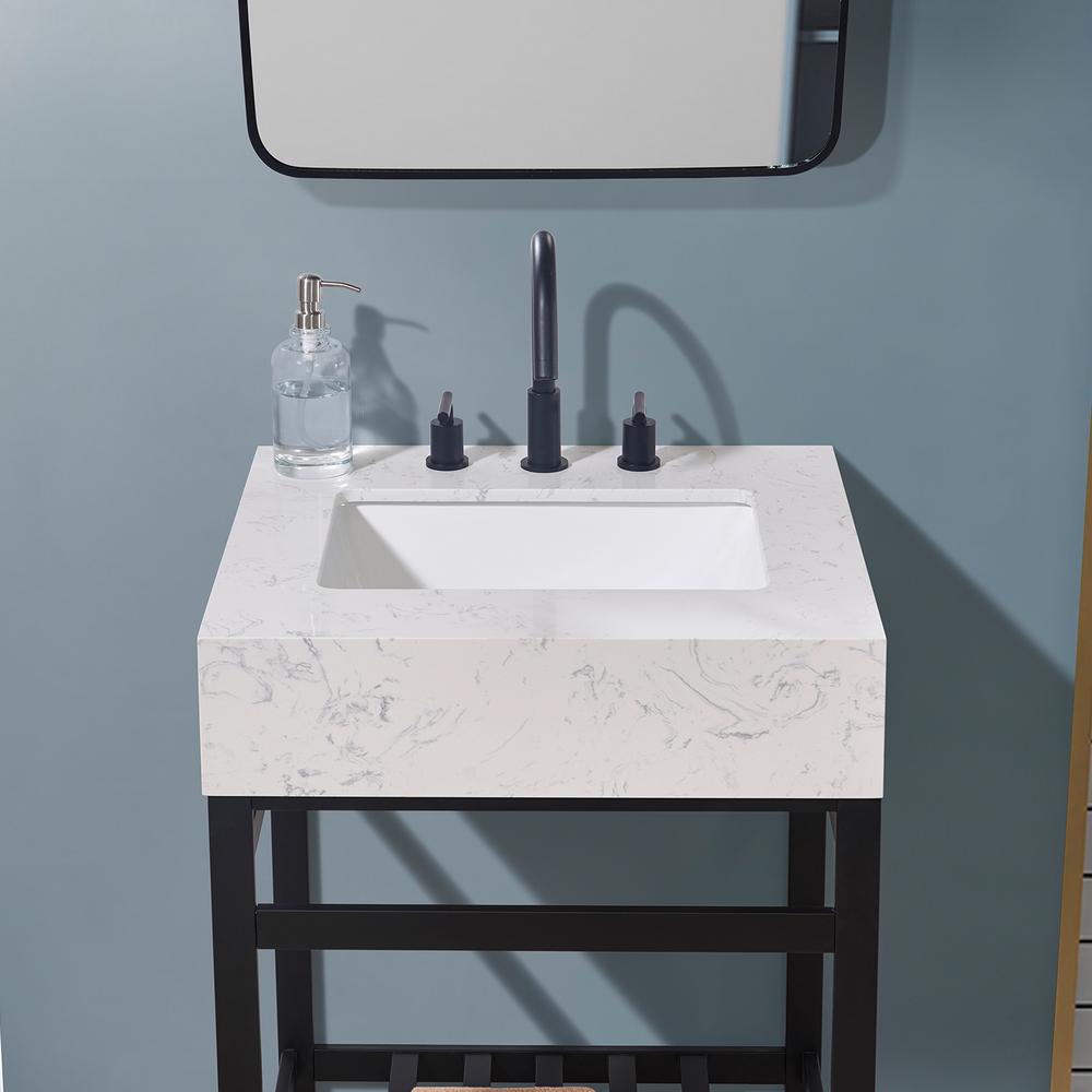 24. in Composite Stone Vanity Top in Aosta White Apron with White Sink. Picture 8