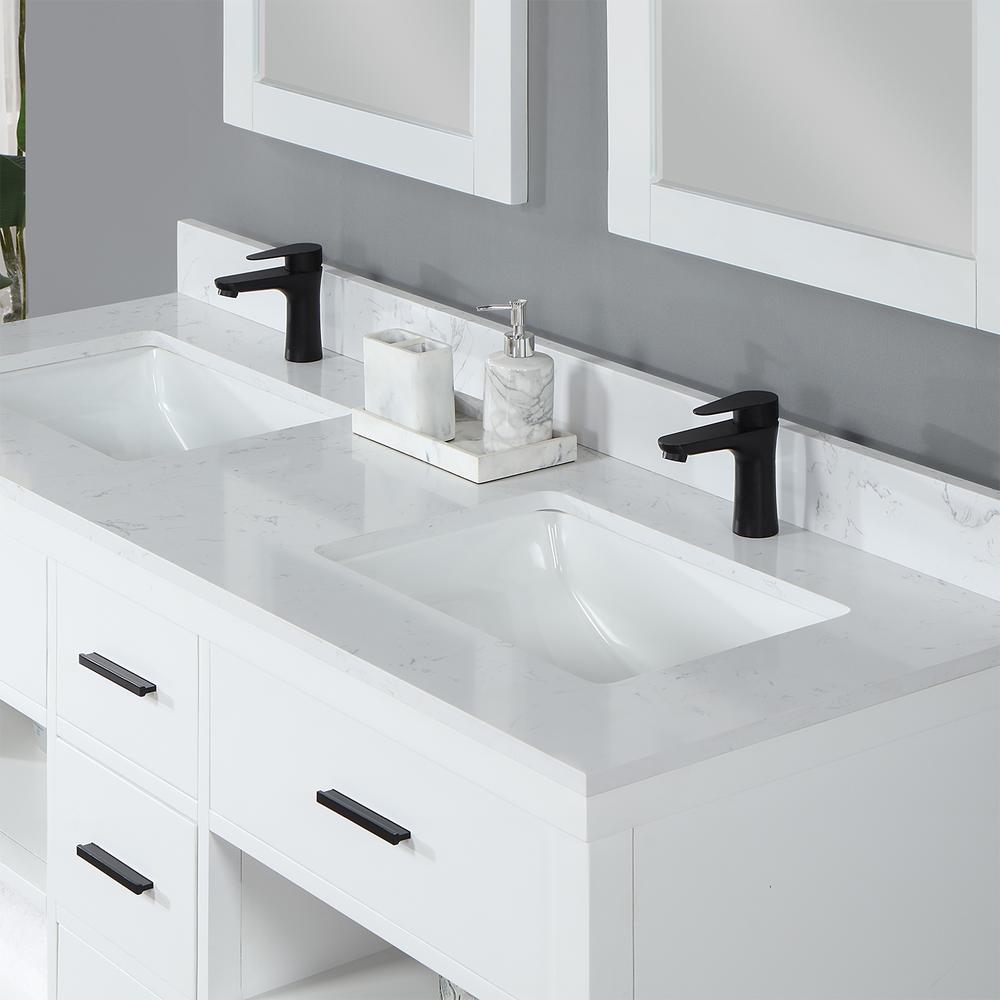 60" Double Bathroom Vanity Set in White with Mirror. Picture 7
