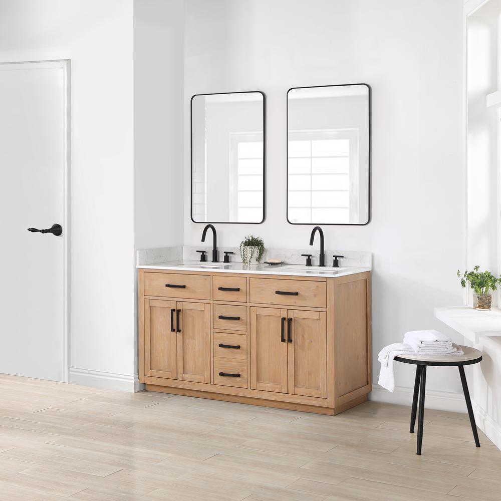 60" Double Bathroom Vanity in Light Brown without Mirror. Picture 13