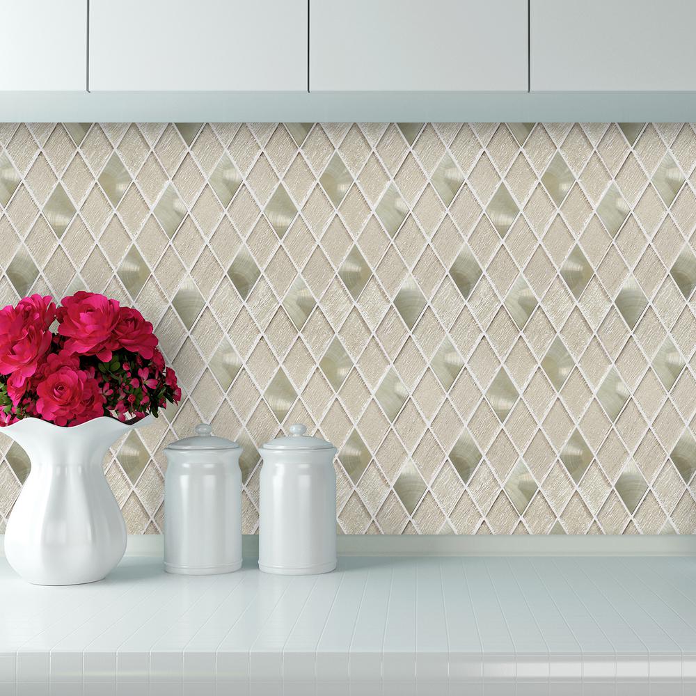 Ballagh 9.9" x 12" Diamond Laminated Glass Mosaic Mix Aluminum Wall Tile. Picture 5