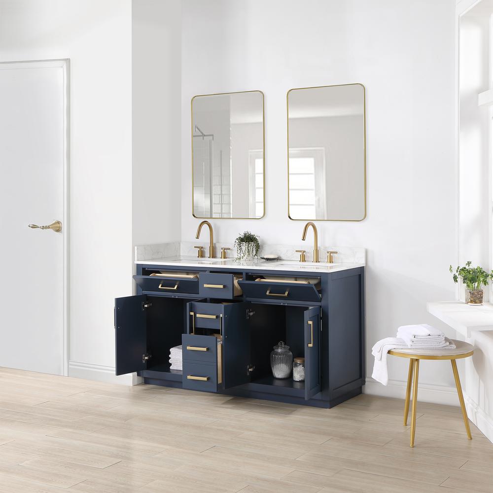 60" Double Bathroom Vanity in Royal Blue with Mirror. Picture 6
