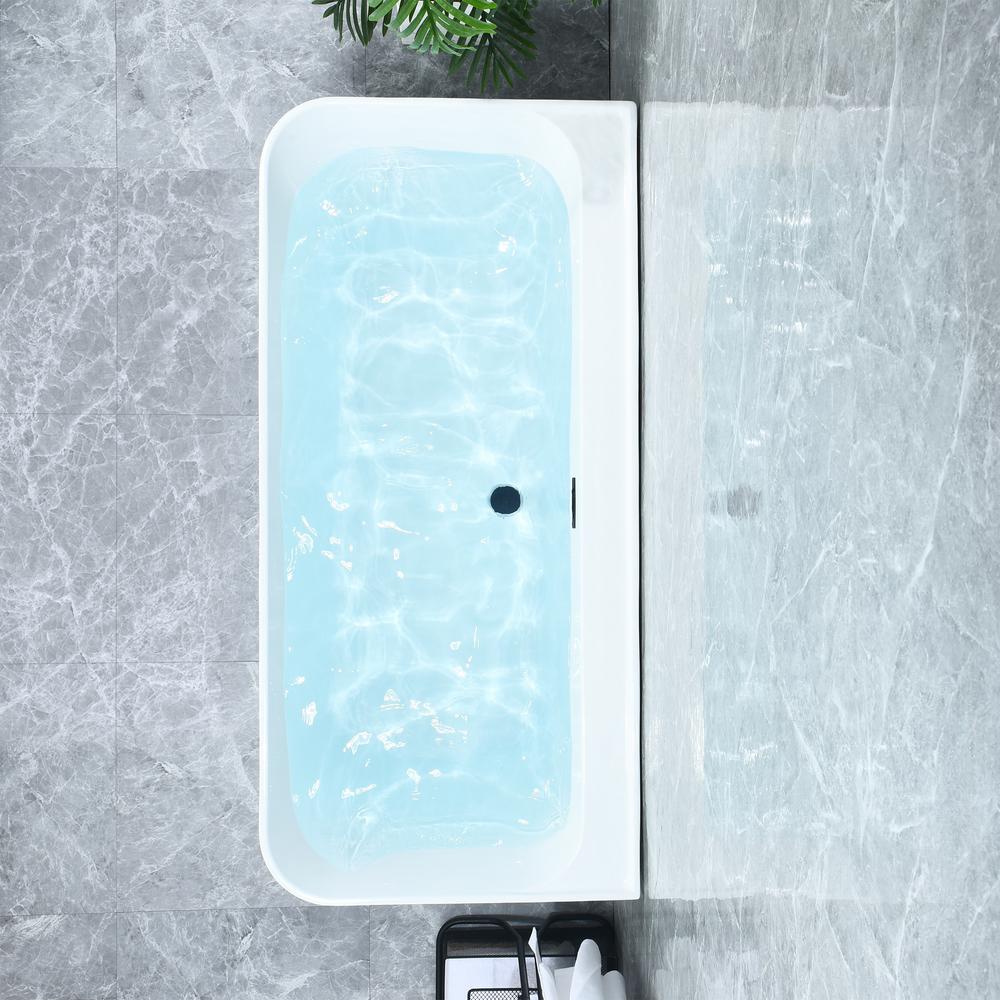 Groda 63" x 30" Flatbottom Freestanding Acrylic Soaking Bathtub in Glossy White. Picture 8