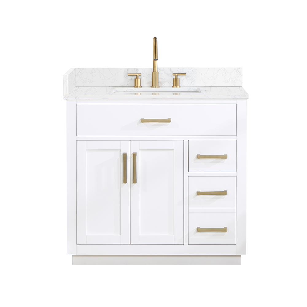 36" Single Bathroom Vanity in White without Mirror. Picture 1