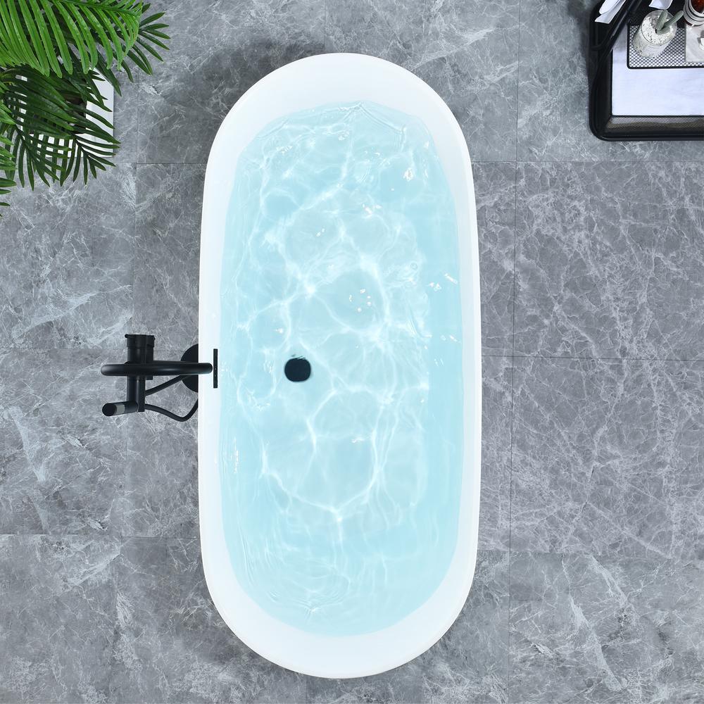 Tazlar 63" x 28" Flatbottom Freestanding Acrylic Soaking Bathtub in Glossy White. Picture 8
