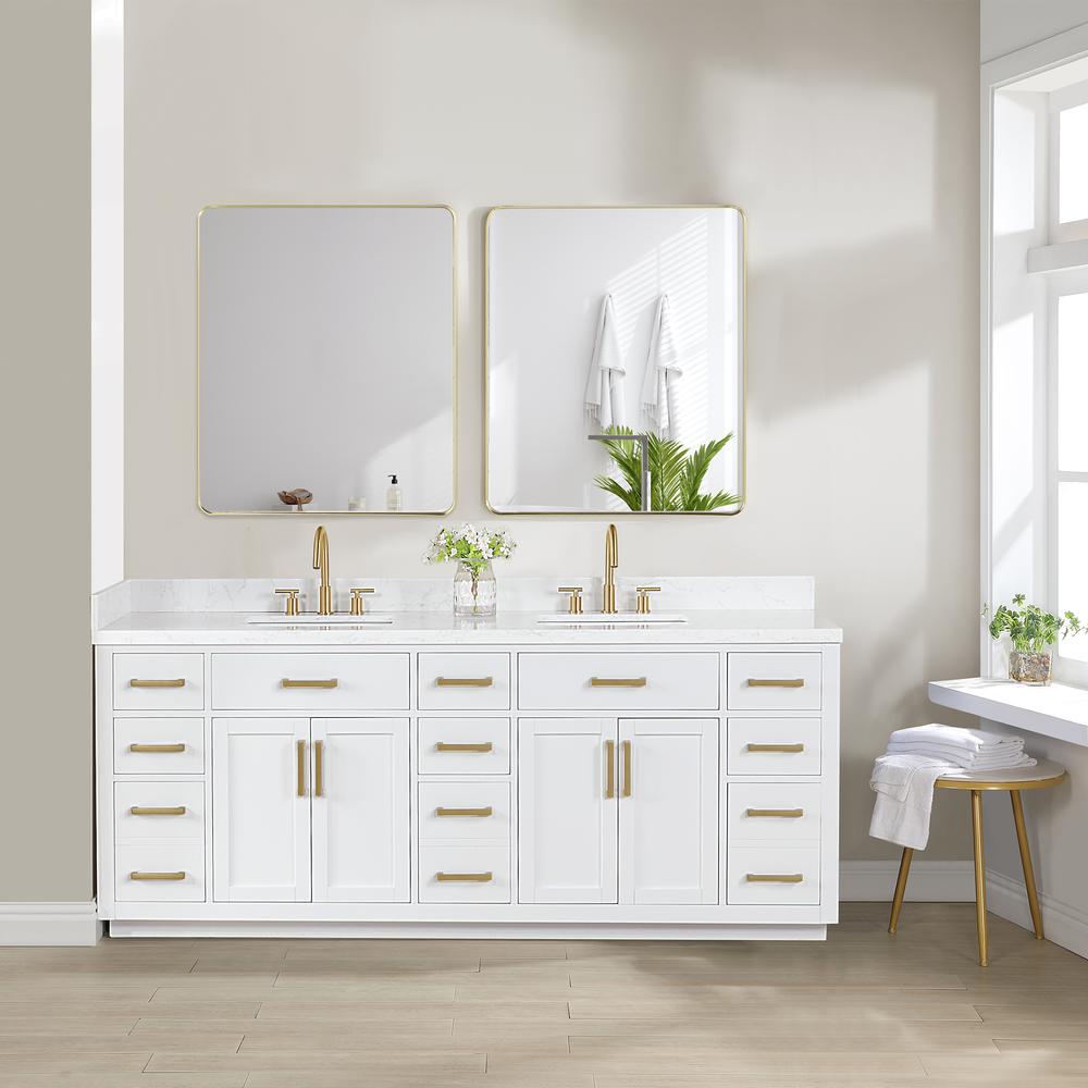 84" Double Bathroom Vanity in White with Mirror. Picture 4