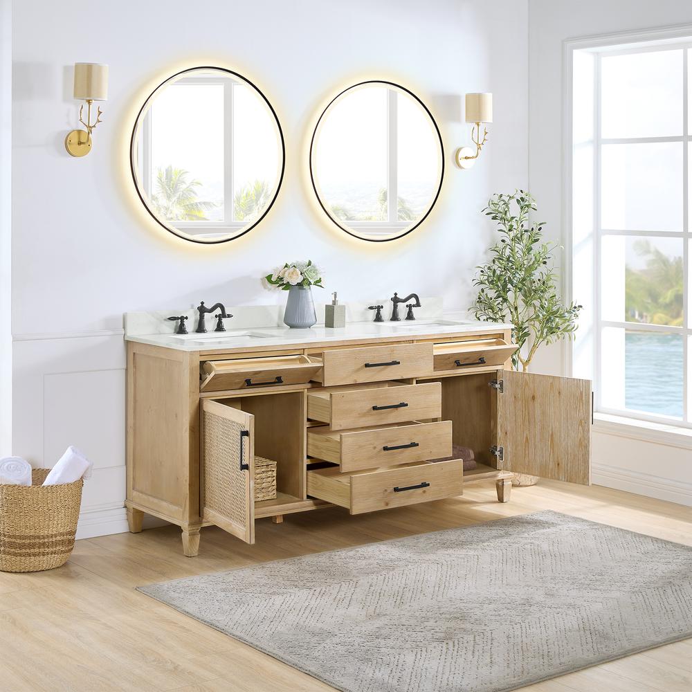 Double Bathroom Vanity in Weathered Fir with Stone Countertop with Mirror. Picture 4
