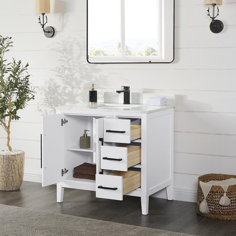 Single Bathroom Cabinet Vanity Base in White without Top and Sink, no Mirror. Picture 4