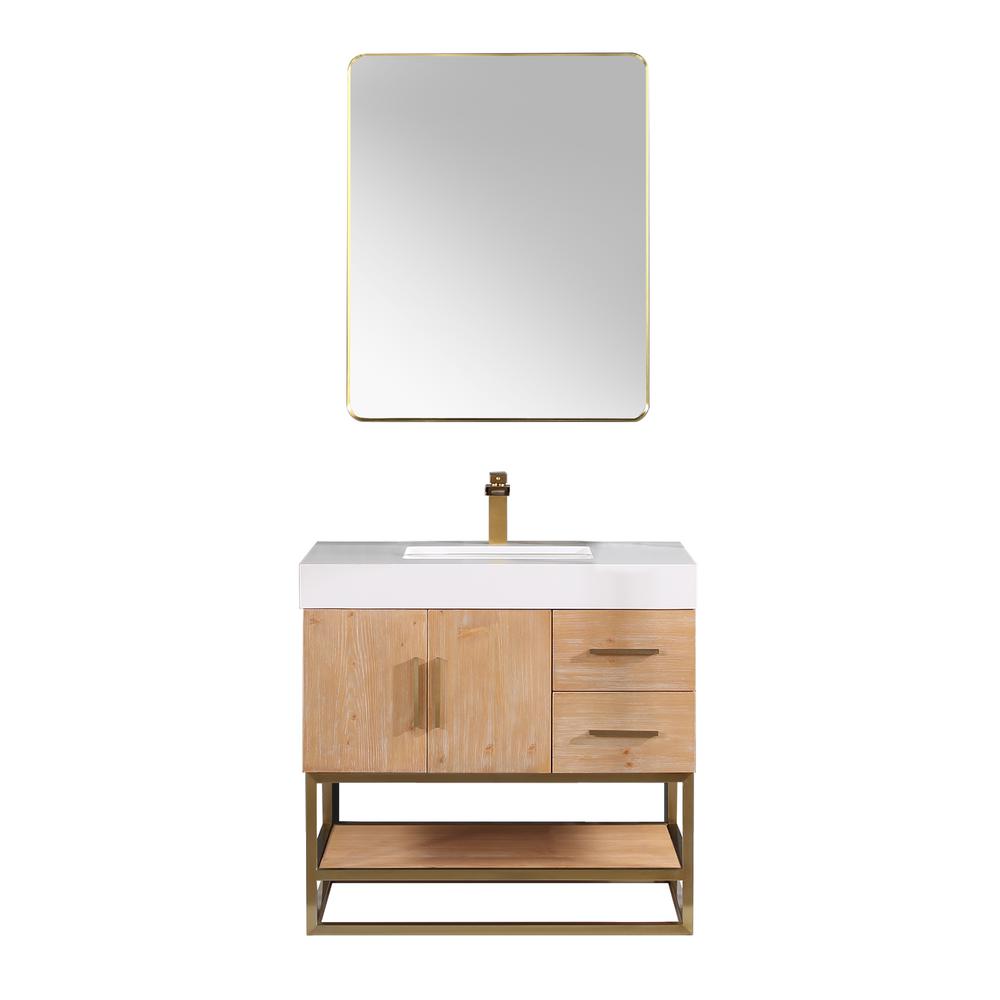 36" Single Bathroom Vanity in Light Brown with Mirror. Picture 1
