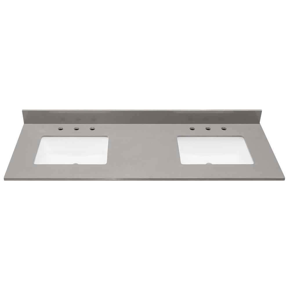 61 in. Composite Stone Vanity Top in Concrete Grey with White Sink. Picture 1