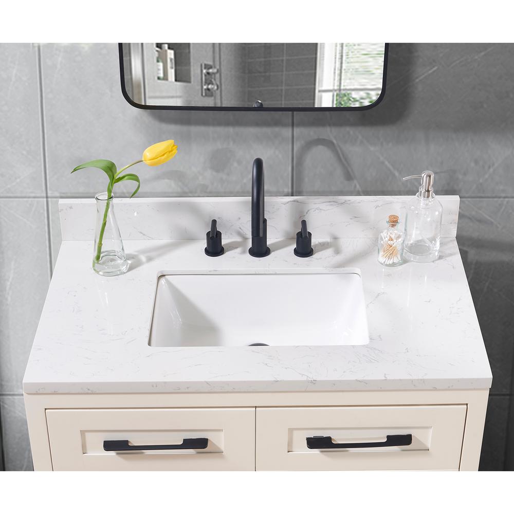 37. in Composite Stone Vanity Top in Aosta White with White Sink. Picture 8