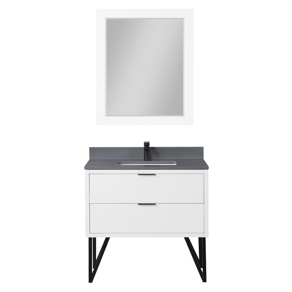 36" Single Bathroom Vanity in White with Mirror. Picture 1