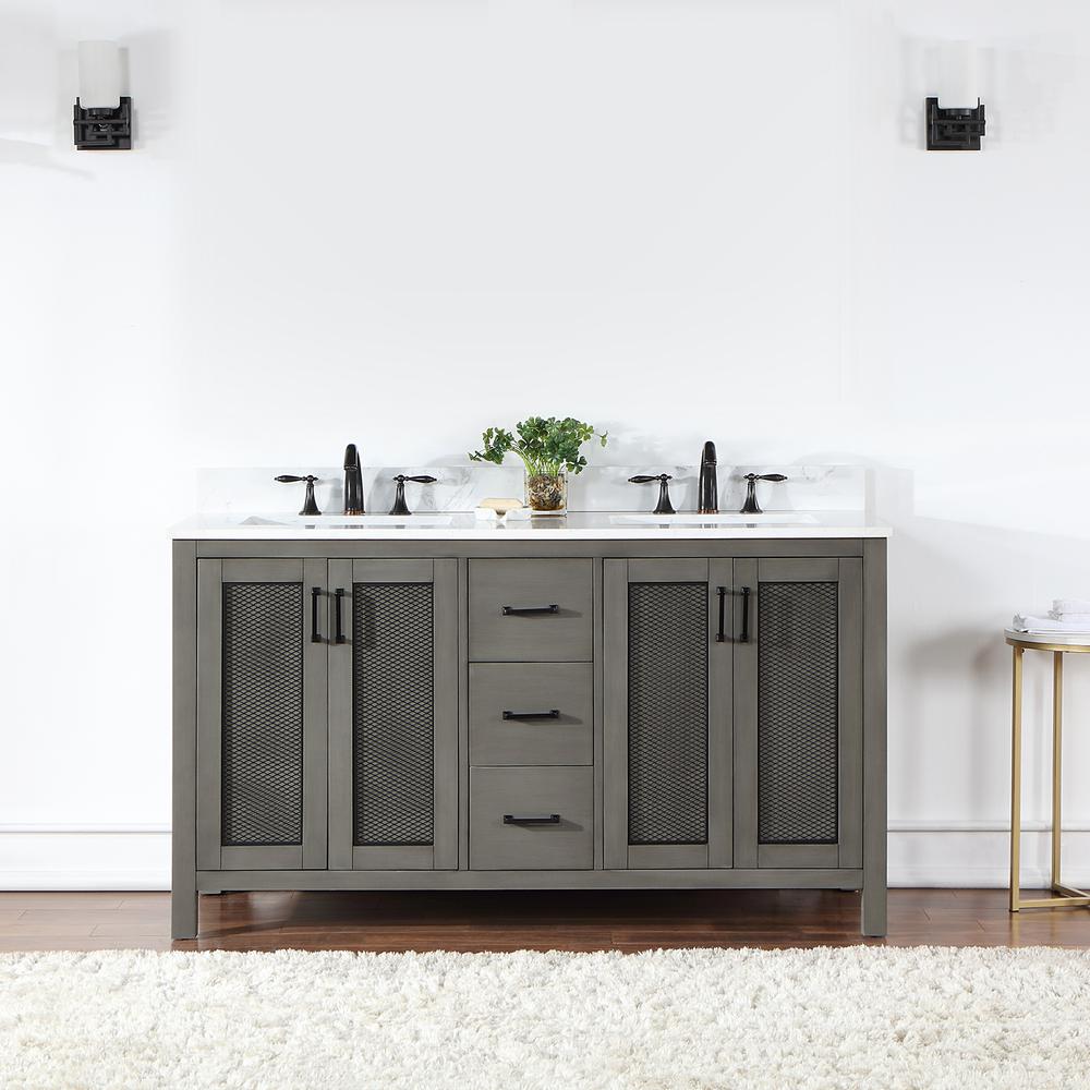 60" Double Bathroom Vanity Set in Gray Pine without Mirror. Picture 4