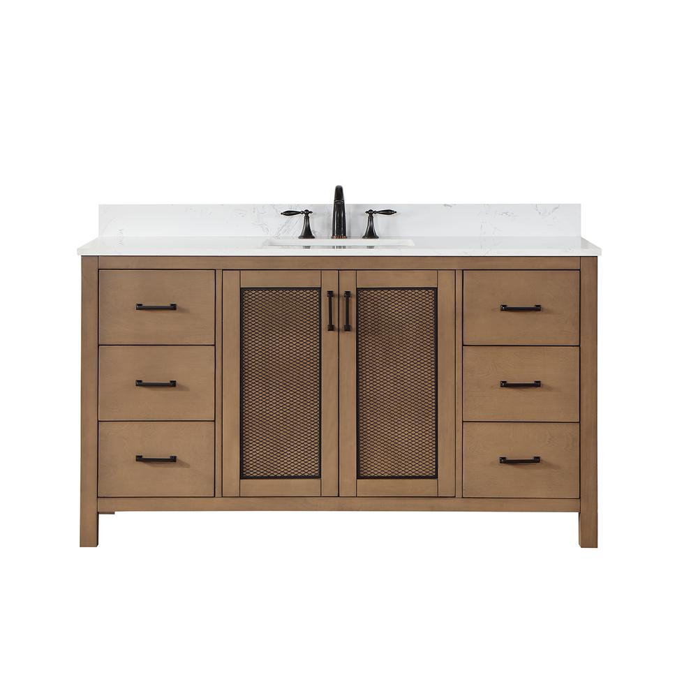 60" Single Bathroom Vanity Set in Brown Pine without Mirror. Picture 1