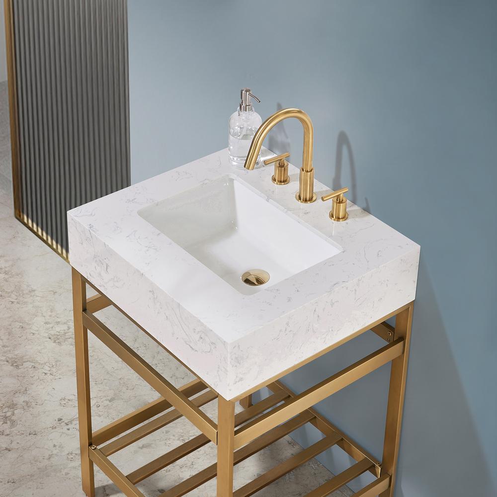 24" Single Stainless Steel Vanity Console in Brushed Gold without Mirror. Picture 5