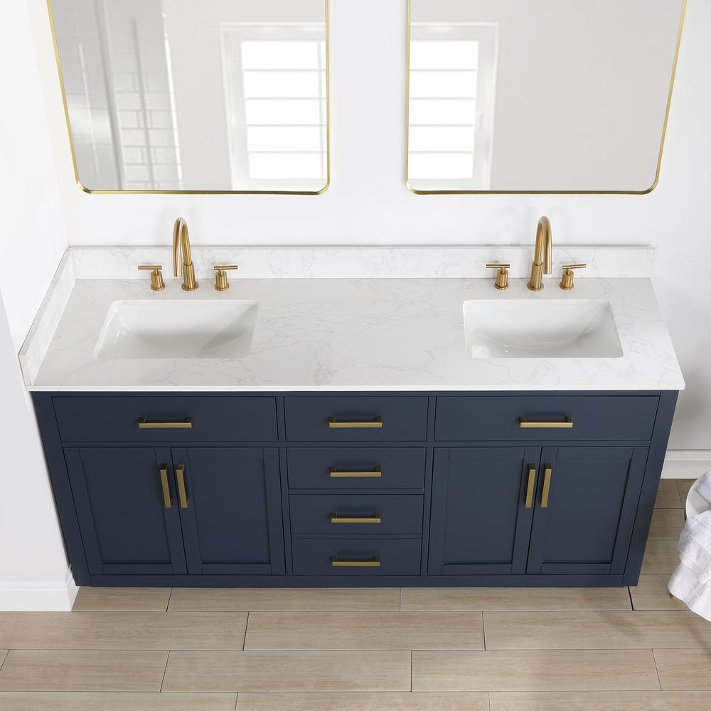 72" Double Bathroom Vanity in Royal Blue without Mirror. Picture 10