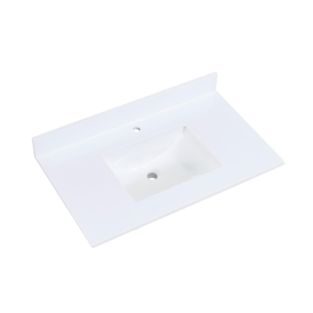 37 in. Composite Stone Vanity Top in Snow White with White Sink. Picture 1
