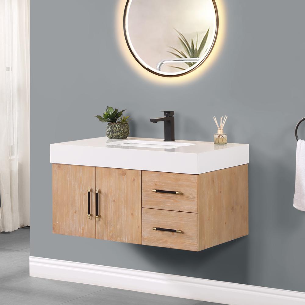 36" Wall-mounted Single Bathroom Vanity in Light Brown without Mirror. Picture 7