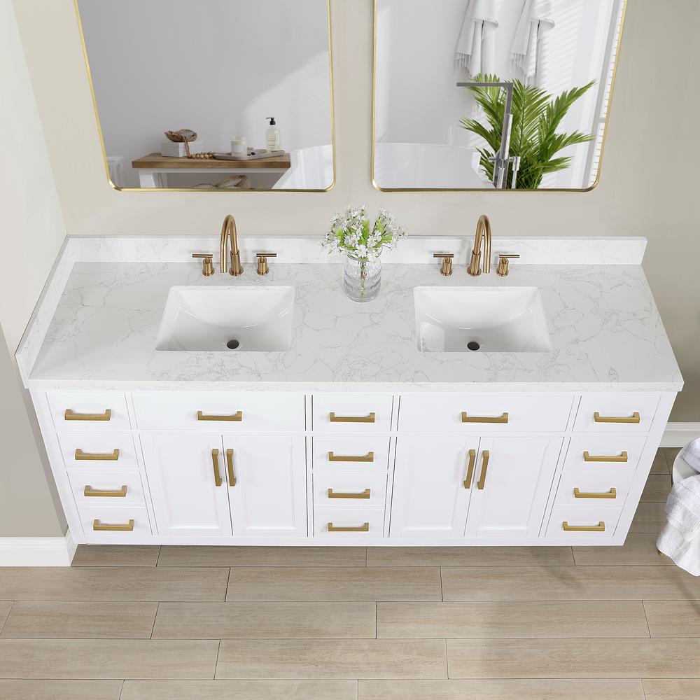 84" Double Bathroom Vanity in White with Mirror. Picture 9
