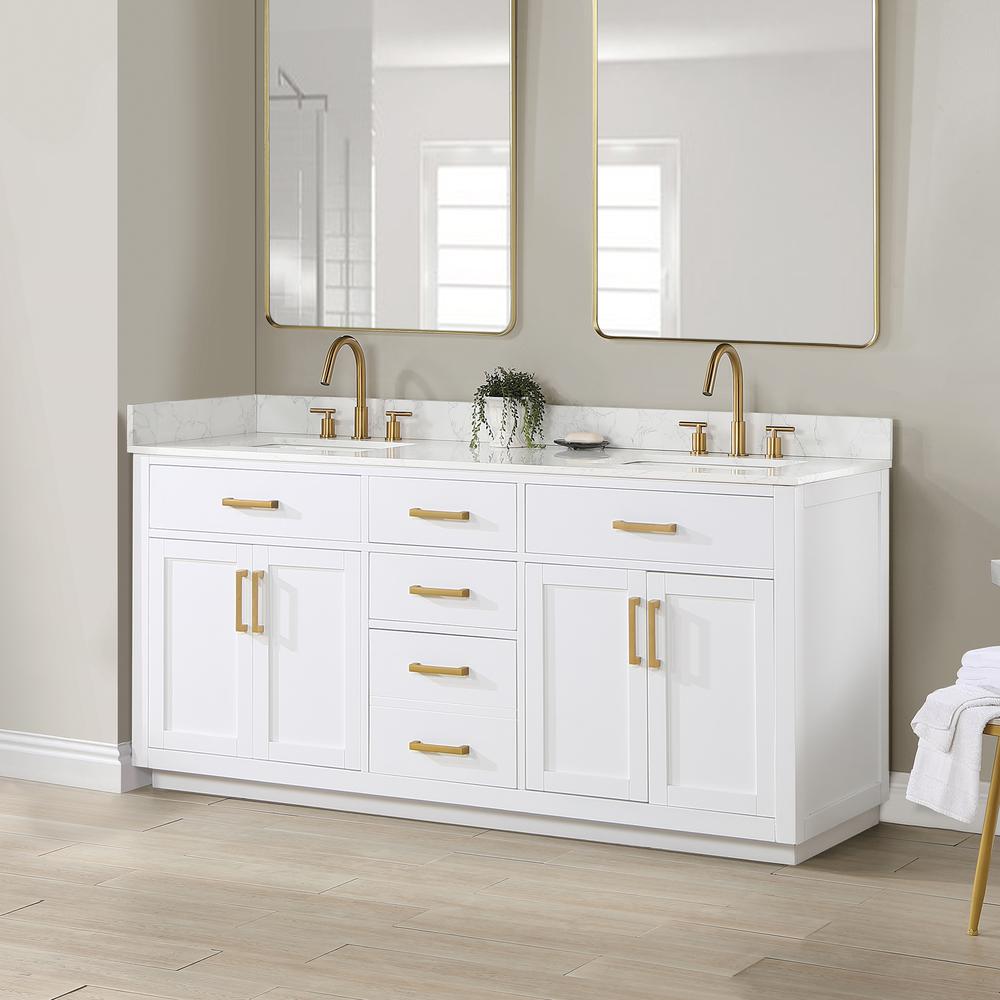 72" Double Bathroom Vanity in White without Mirror. Picture 8