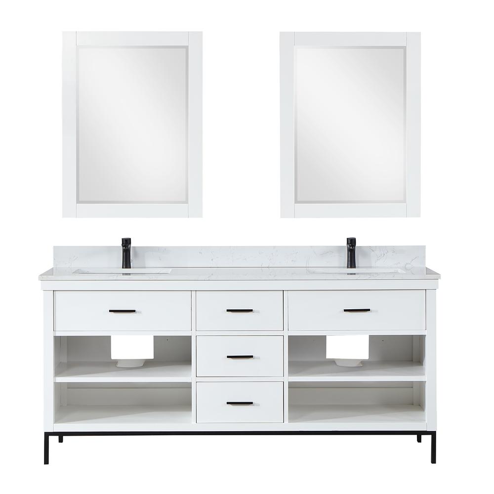 72" Double Bathroom Vanity Set in White with Mirror. Picture 1