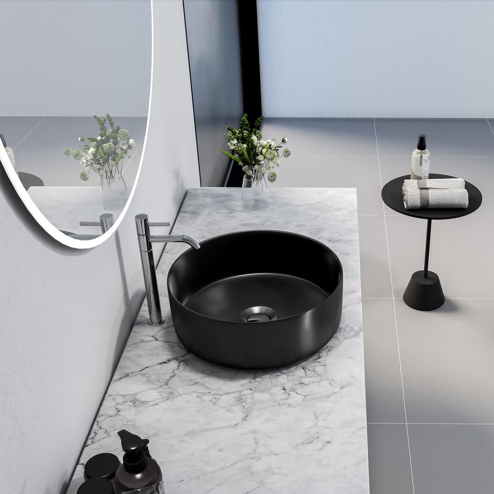 14 in. Round Black
 Finish Ceramic Vessel Bathroom Vanity Sink. Picture 9