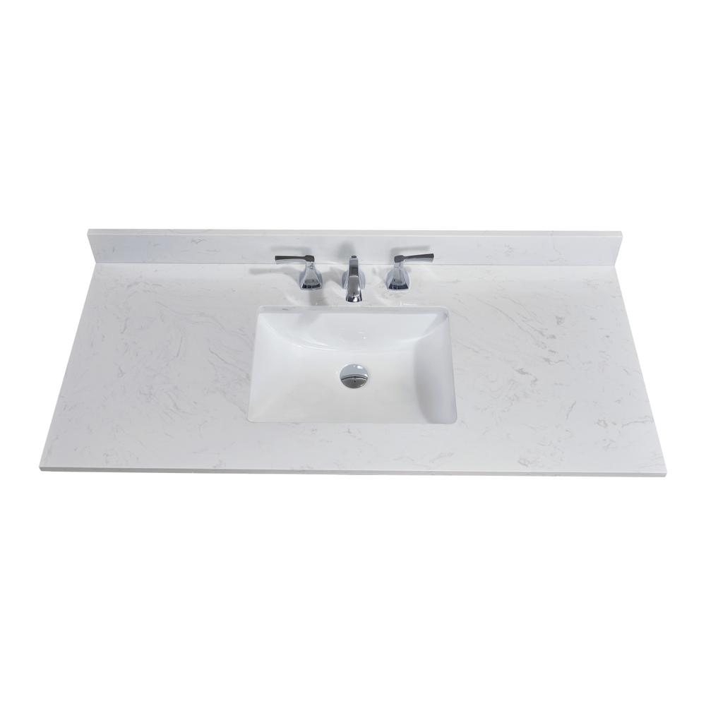 49 in. Composite Stone Vanity Top in Jazz White with White Sink. Picture 1