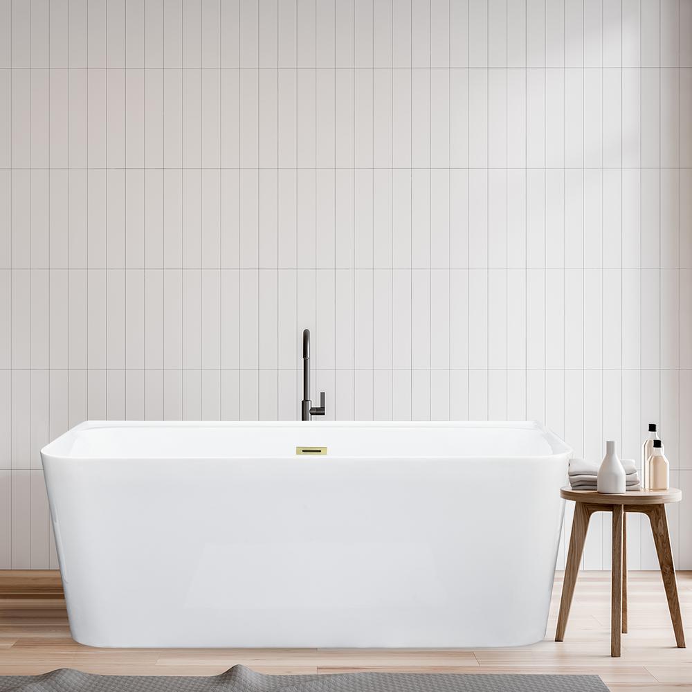 Groda 63" x 30" Flatbottom Freestanding Acrylic Soaking Bathtub in Glossy White. Picture 12