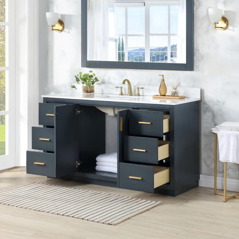 60" Single Bathroom Vanity Set in Classic Blue without Mirror. Picture 6