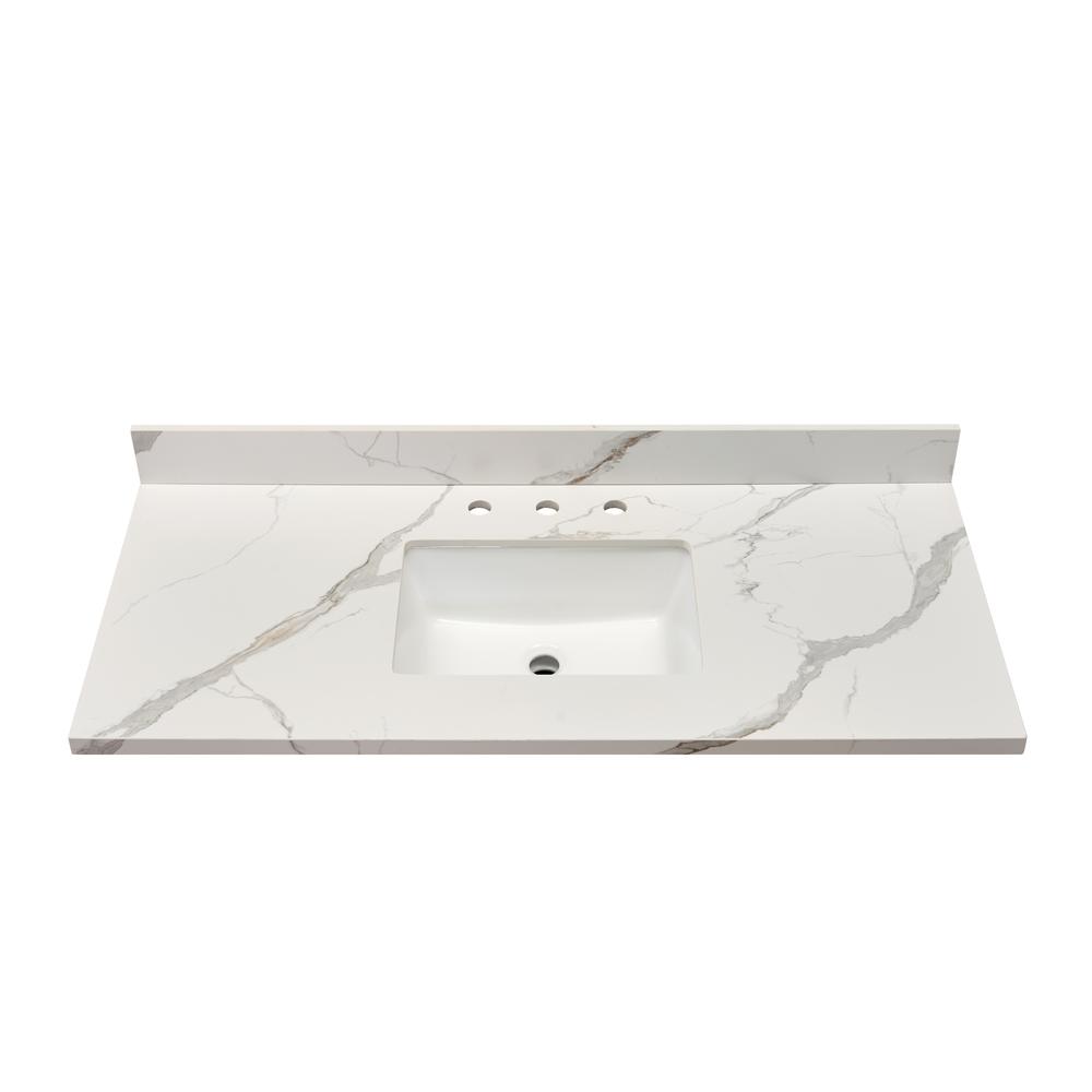 49 in. Composite Stone Vanity Top in Calacatta White with White Sink. Picture 1