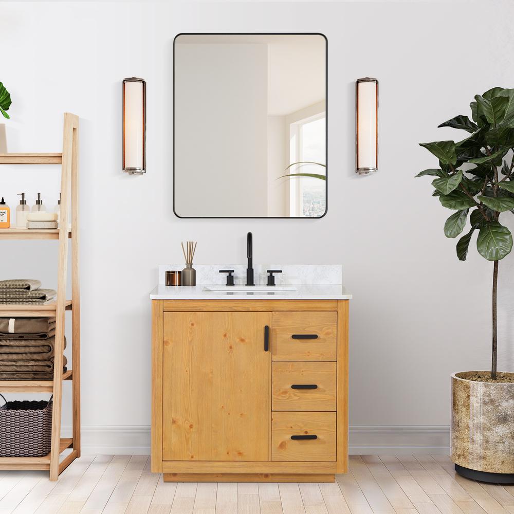 36" Single Bathroom Vanity in Natural Wood with Mirror. Picture 10