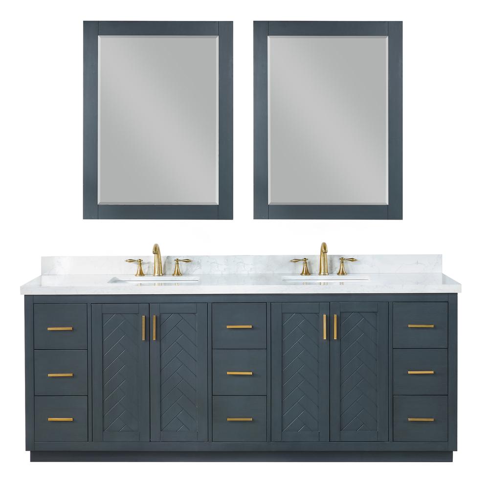 84" Double Bathroom Vanity Set in Classic Blue with Mirror. Picture 1