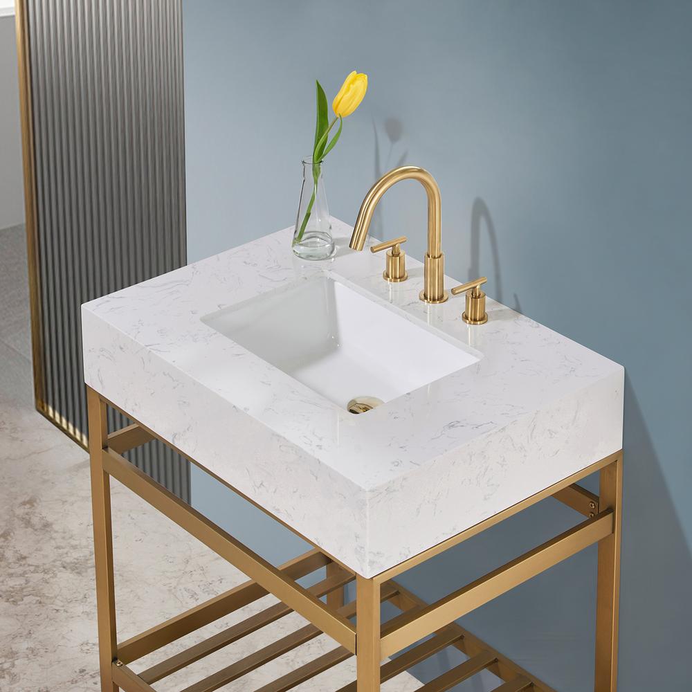 30" Single Stainless Steel Vanity Console in Brushed Gold without Mirror. Picture 5