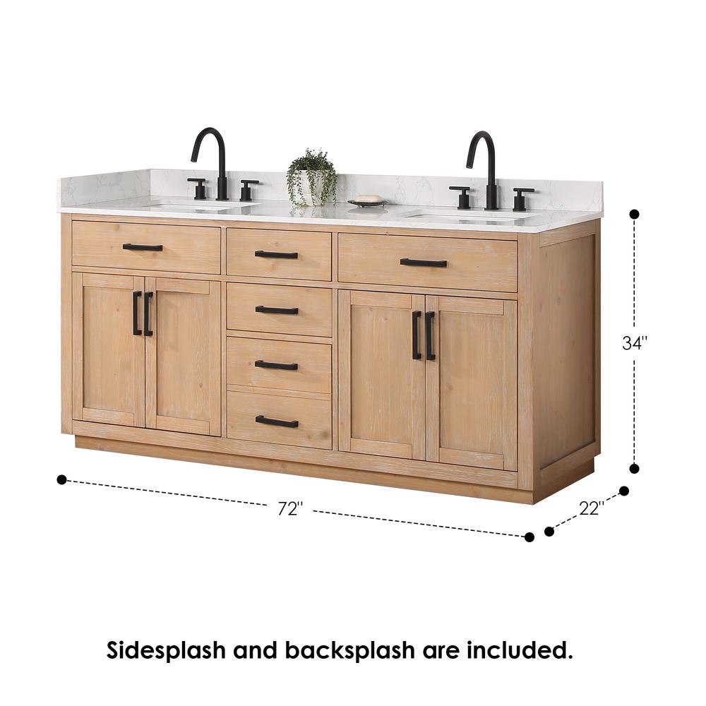 72" Double Bathroom Vanity in Light Brown with Mirror. Picture 3